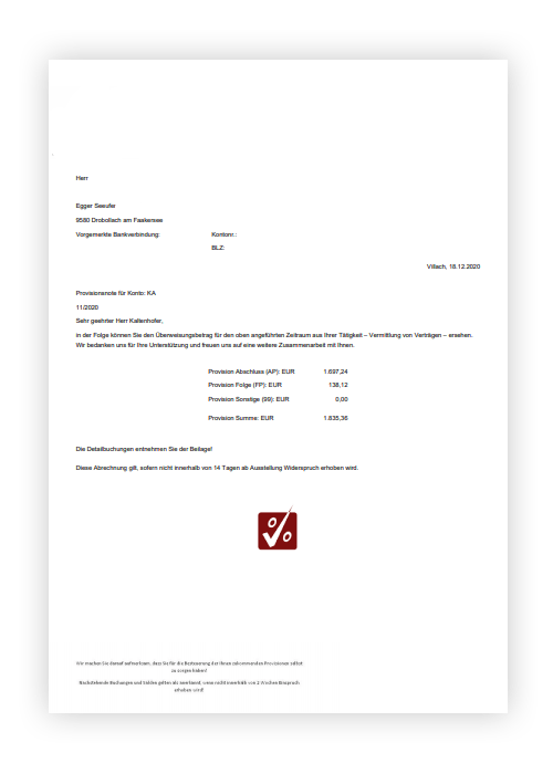 Beispiel einer Provisionsnote